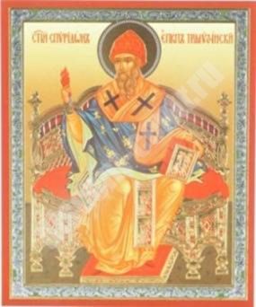 Icon of Saint Spyridon is 3 on a wooden tablet 6x9 double stamping, annotation, packaging, label, Church