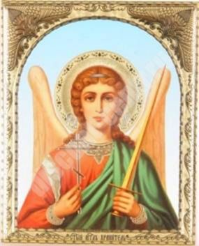 Icon Înger păzitor talie pe o tabletă de lemn 6x9 dublu relief, ambalaj, etichetă miraculoasă