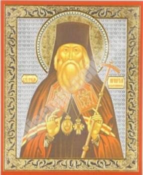 Icon of Ignatius Bryanchaninov on masonite No. 1 30x40 double embossed, abstract Russian Orthodox