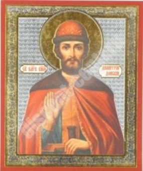 Icon of Dimitry Donskoy 3 on a wooden tablet 6x9 double stamping, annotation, packaging, label Orthodox