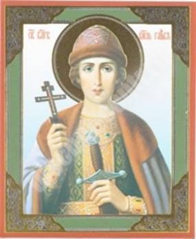 Icon Gleb blessed Prince 2 in wooden frame 11х13 Set with angel Day, double embossing healing