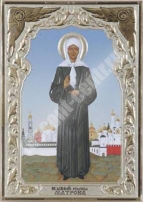 Ікона святої Матрони ростова на дерев'яному планшеті 11х13 подвійне тиснення, форма овал, арочна російська православна