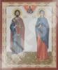Икона Адриан и Наталья 2 на деревянном планшете 6х9 двойное тиснение, упаковка, ярлык в храм
