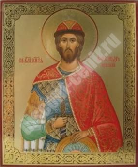 Icon of Alexander Nevsky 3 in wooden frame No. 1 11х13 double stamping of God