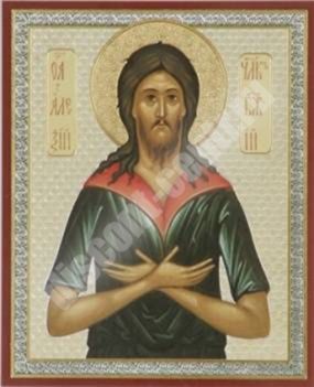 Икона Алексий-человек Божий 3 на деревянном планшете 6х9 двойное тиснение, аннотация, упаковка, ярлык в церковь
