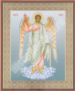 Icon Guardian Angel ολόσωμο σε σκληρή πλαστικοποίηση 6x9 με τζίρο, εκκλησιαστική σλαβική ανάγλυφη