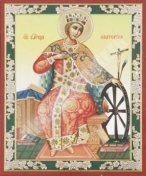 Икона Екатерина 2 на деревянном планшете 6х9 двойное тиснение, аннотация, упаковка, ярлык святыня
