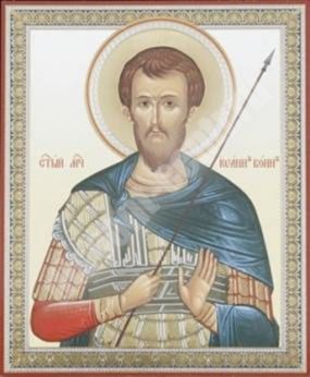Icon John Warrior 3 in wooden frame No. 1 11х13 double embossed Church Slavonic