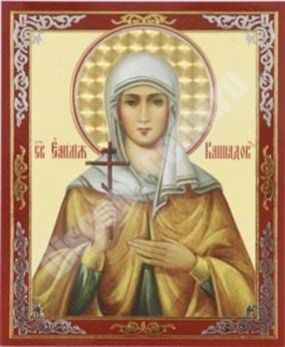 Icon Emilia on a wooden tablet 6x9 double stamping, annotation, packaging, label Church Slavonic