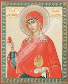 Икона Мария Магдалина 4 на деревянном планшете 6х9 двойное тиснение, аннотация, упаковка, ярлык Светлая