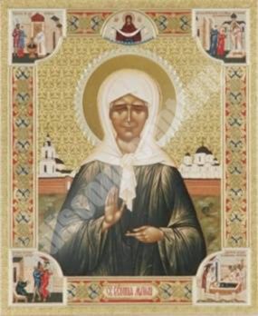 The icon of Matrona with 2 stamps in wooden frame No. 1 11х13 double embossed Holy