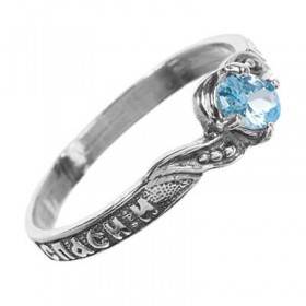 Womens silver ring save and protect with blue stone 16136