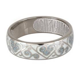 Серебряное кольцо с эмалью молитва Спаси и сохрани 49113