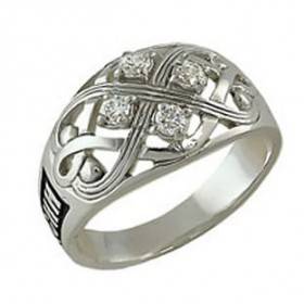 Широкое серебряное кольцо женское с камнями и молитвой 28369