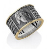 Wide silver ring with gold angel 43788