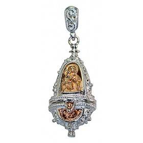 Amulet of silver with the gold face of the virgin of Vladimir