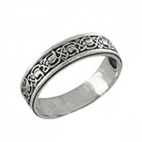Широкое кольцо серебряное с молитвой и орнаментом 28520