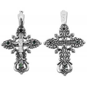 Ажурный крестик женский серебряный с фианитами 28075