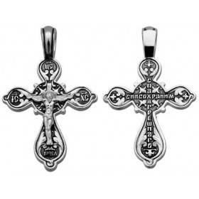 Православный серебряный крестик Спаси и сохрани 39381