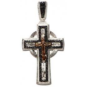 Крест прямой православный серебро с золотым распятием 30594