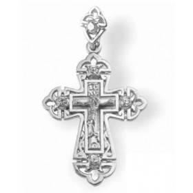 Крестик серебряный с камушками женский 45055