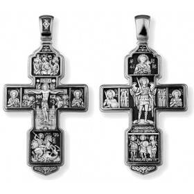 Мужской большой крест 6,5 см двусторонний из серебра 925 на шею