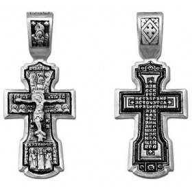 Мужской крест серебряный с предстоящими святыми и Троица 36038