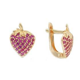 Baby gold earrings with stones Strawberry 16001
