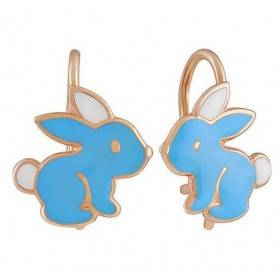 Gold earrings for baby girl Bunnies with enamel 16000