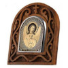 Icon on wood with carved angel silver