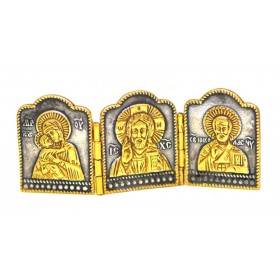 Icon triptych three piece silver-gilt table icon diptych in the Cathedral