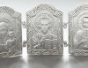 Серебряный складень трехстворчатый Казанская Пантелеймон Господь16528