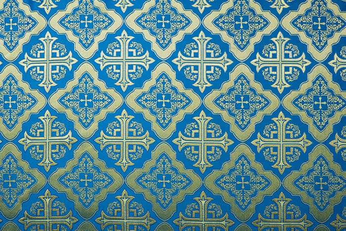 Blue silk with gold &quot;Ladoga&quot; width 150 cm