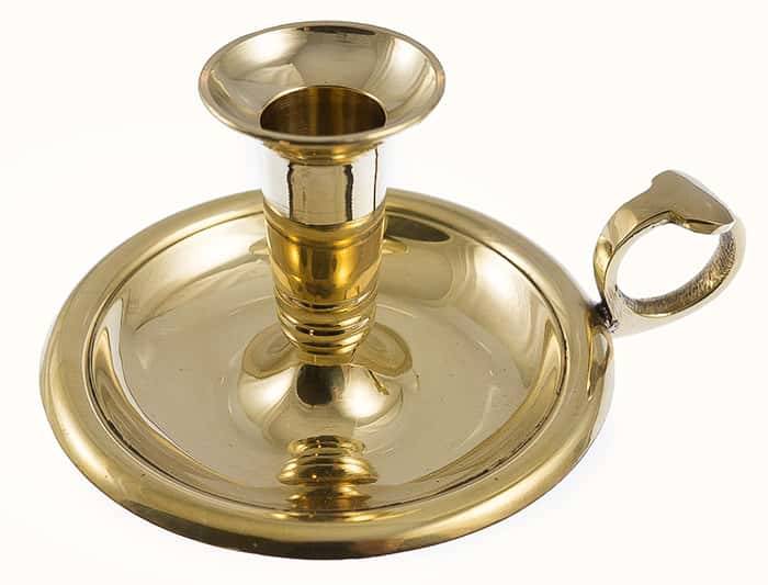 Brass candlestick on a saucer with a handle, 14 x 6.5 cm, I 079