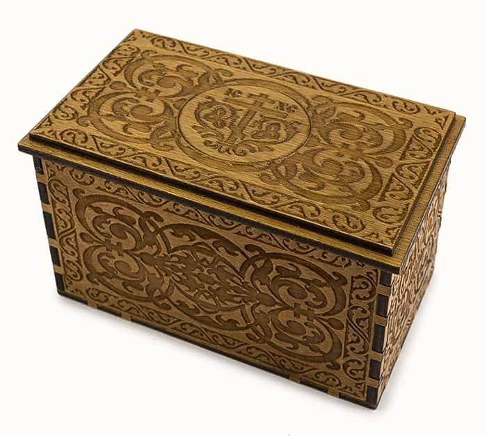 Wooden box for 250 g of incense, rectangular, carved, 14 x 8 x 8.5 cm, SL 250