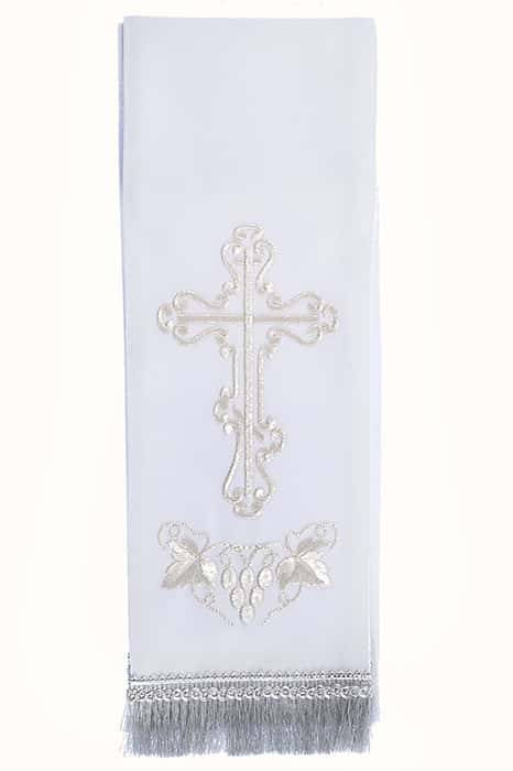 Закладка  для Апостола, белая с серебром, вышивка "Крест", ткань габардин, размеры: 10 х 115 см