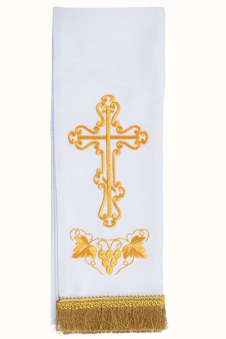 Закладка  для Апостола, белая с золотом, вышивка "Крест", ткань габардин, размеры: 10 х 115 см
