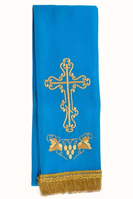Закладка  для Апостола, голубая с золотом, вышивка "Крест", ткань габардин, размеры: 10 х 115 см