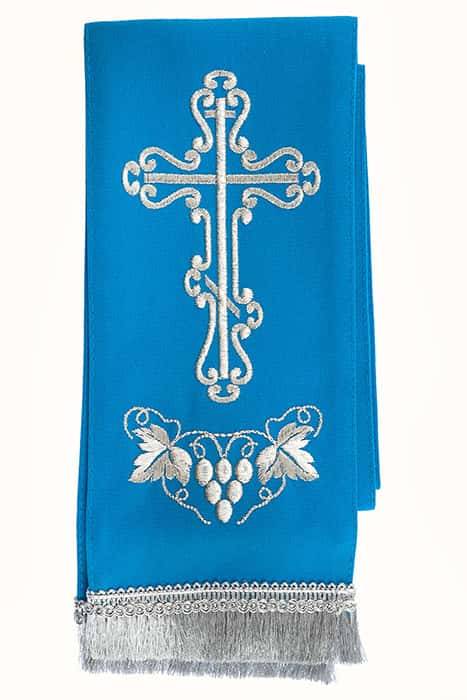 Закладка  для Апостола, голубая с серебром, вышивка "Крест", ткань габардин, размеры: 10 х 115 см