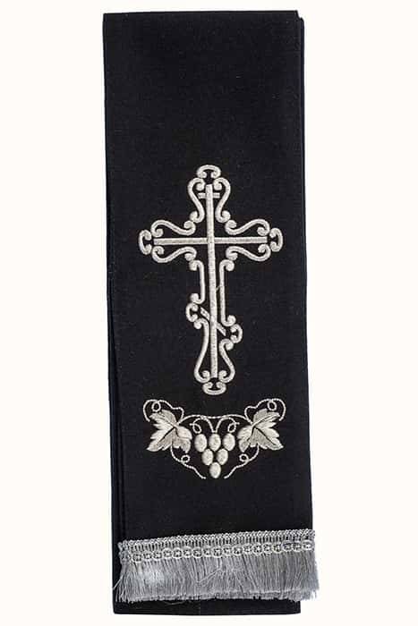 Закладка  для Апостола, черная с серебром, вышивка "Крест", ткань габардин, размеры: 10 х 115 см
