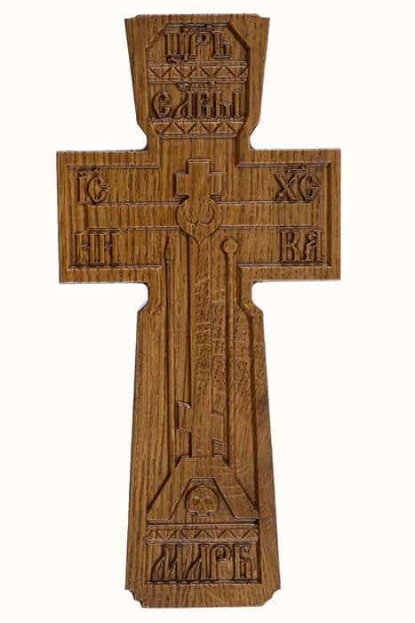 Крест деревянный настенный, без распятия, из дуба (резьба на станке), высотой 20 см