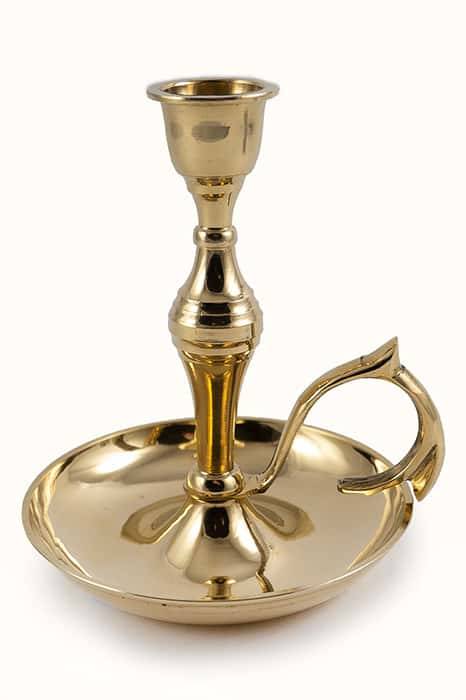 Brass candlestick &quot;On a saucer&quot; with a handle and a tall lamp, height 12.5 cm, I3621