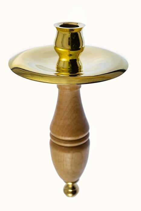 Candlestick polyeley manual, No. 1, brass, with a wooden handle of Caucasian maple, height 16 cm