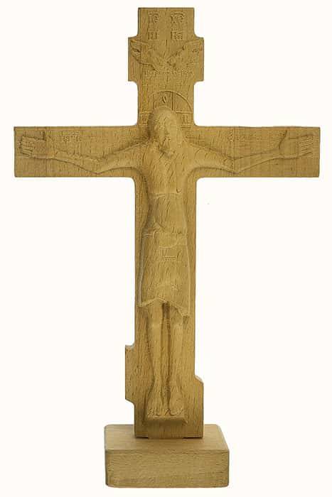 Cross &quot;Godenovsky&quot; on a stand, made of beech, 22 cm high, carved on the machine