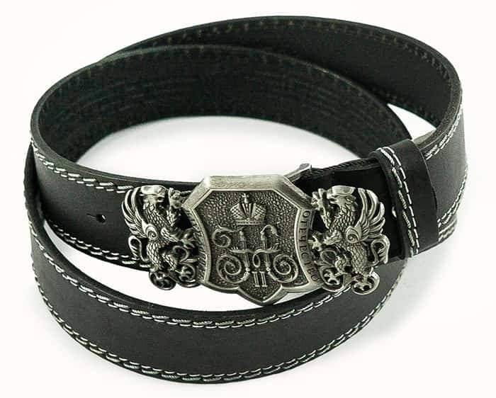Leather belt 40 mm, for men, prayers inside, buckle laid on, on a screw, cast with the monogram of Nicholas II, black, assorted, SP114