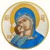 Икона вышитая "Богородица Владимирская" на оплечье, вышивка голубая. D19 см