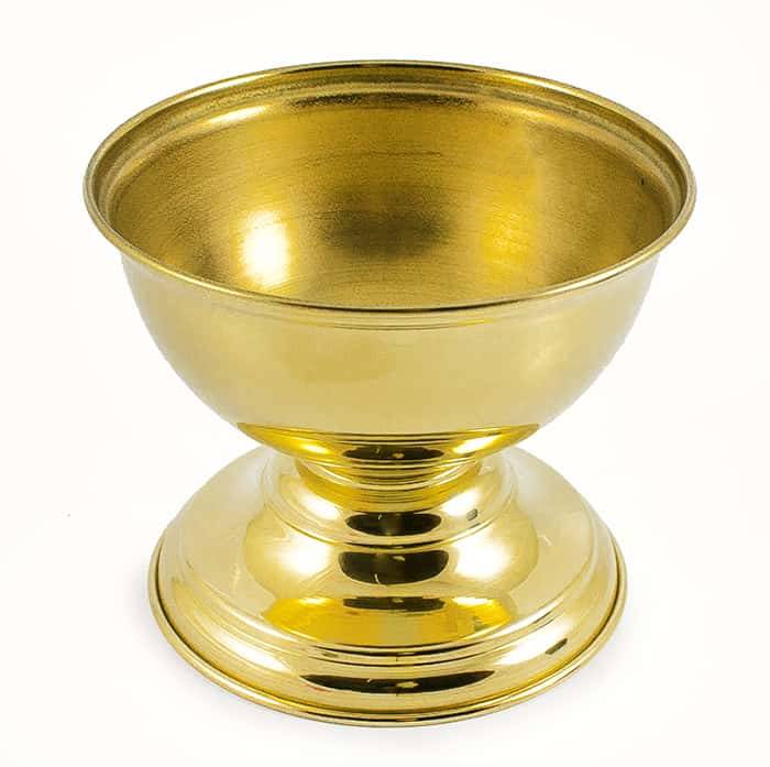 Bowl for cinders or prosphora, brass on a leg, without embossing (smooth), 13 cm high
