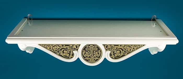 Полка для икон деревянная прямая, 1-ярусная, белая, с басмой, в ассортименте, 18104-Б