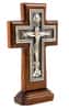 Хрест дерев&#39;яний 17123, з вклейкою з гальваніки, на підставці, з посрібленням, з вітейкою