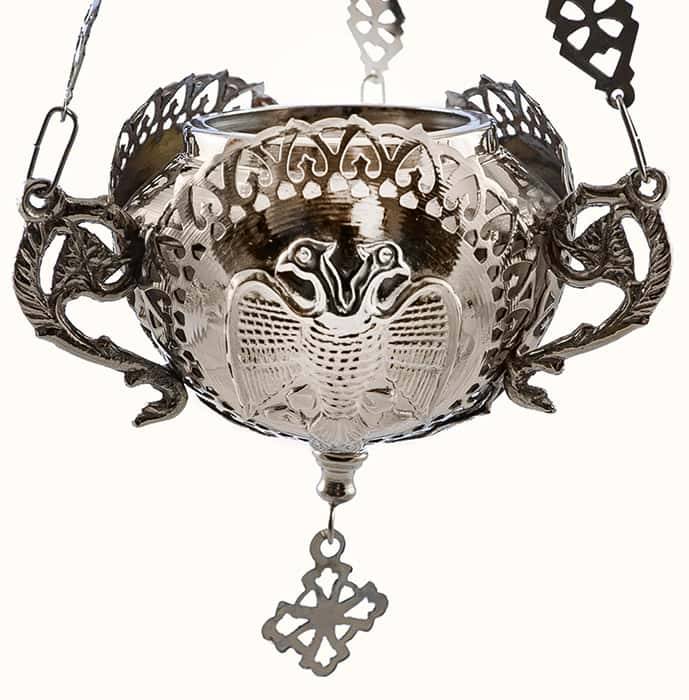 Brass hanging lamp &quot;Double-headed eagle&quot;, with three-dimensional overlays, with embossing, with nickel plating,